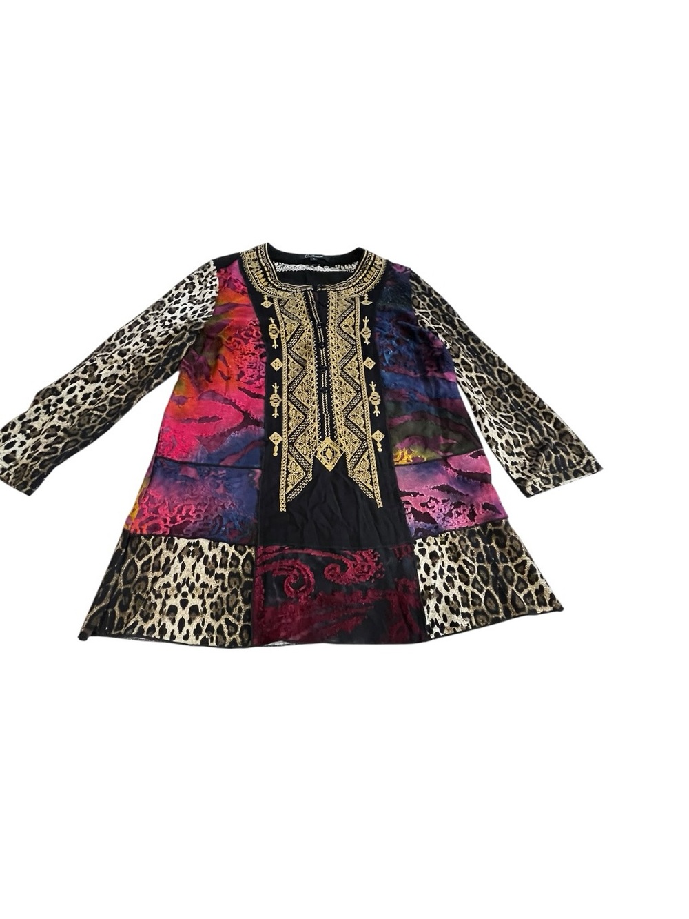 Calessa Embroidered Patchwork Tunic Top